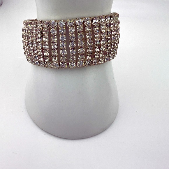 Jewelry - Elegant Silver Toned Rhinestone Crystal Wide Cuff Bracelet